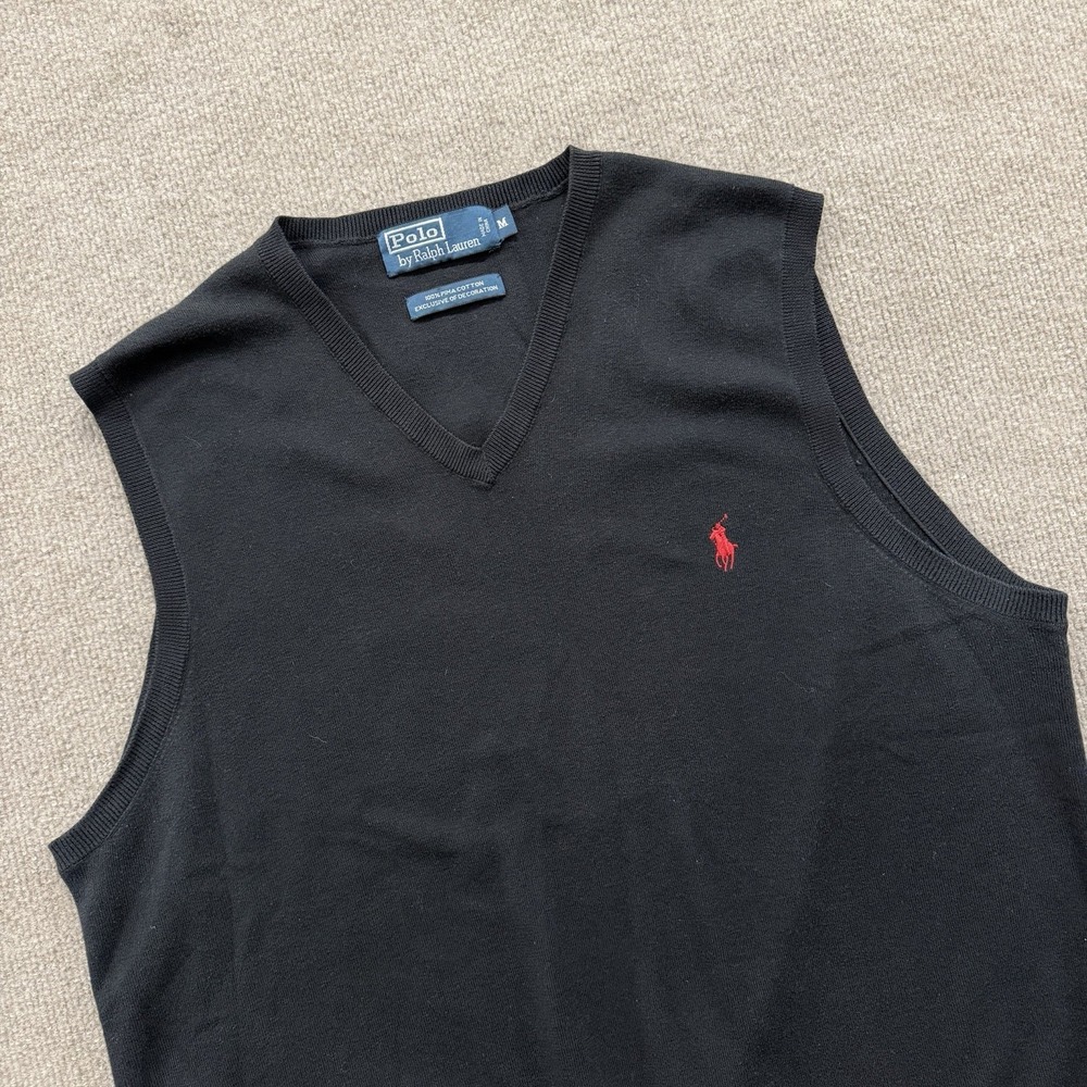 Vintage Polo Ralph Lauren Sweater Vest Men's Sz Medium Black V-Neck 90s